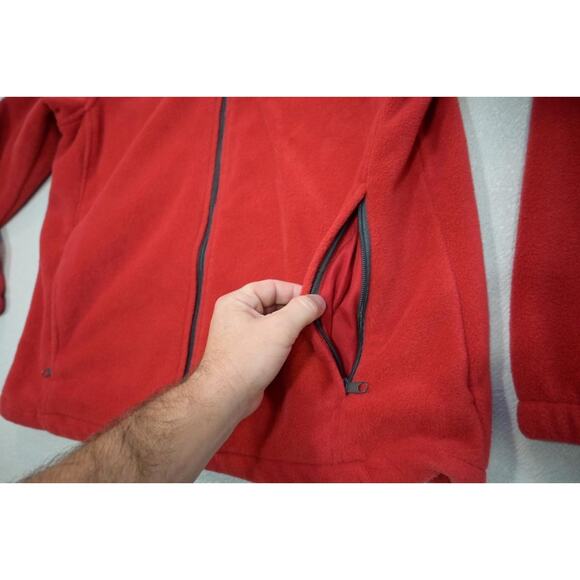 Columbia Fleece Full Zip Sweater Jacket Hiking Camp Red Mens Large - Picture 6 of 10
